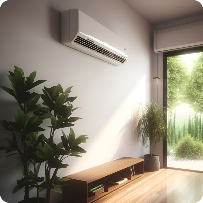 modern-interior-with-air-conditioner-plants-3d-rendering 1